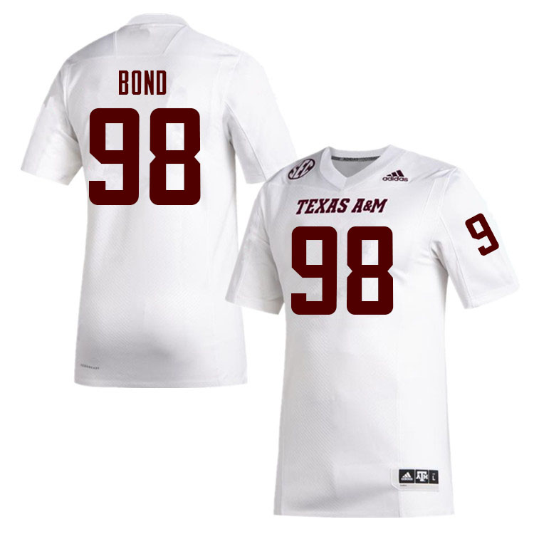 Men #98 Randy Bond Texas A&M Aggies College Football Jerseys Sale-White - Click Image to Close